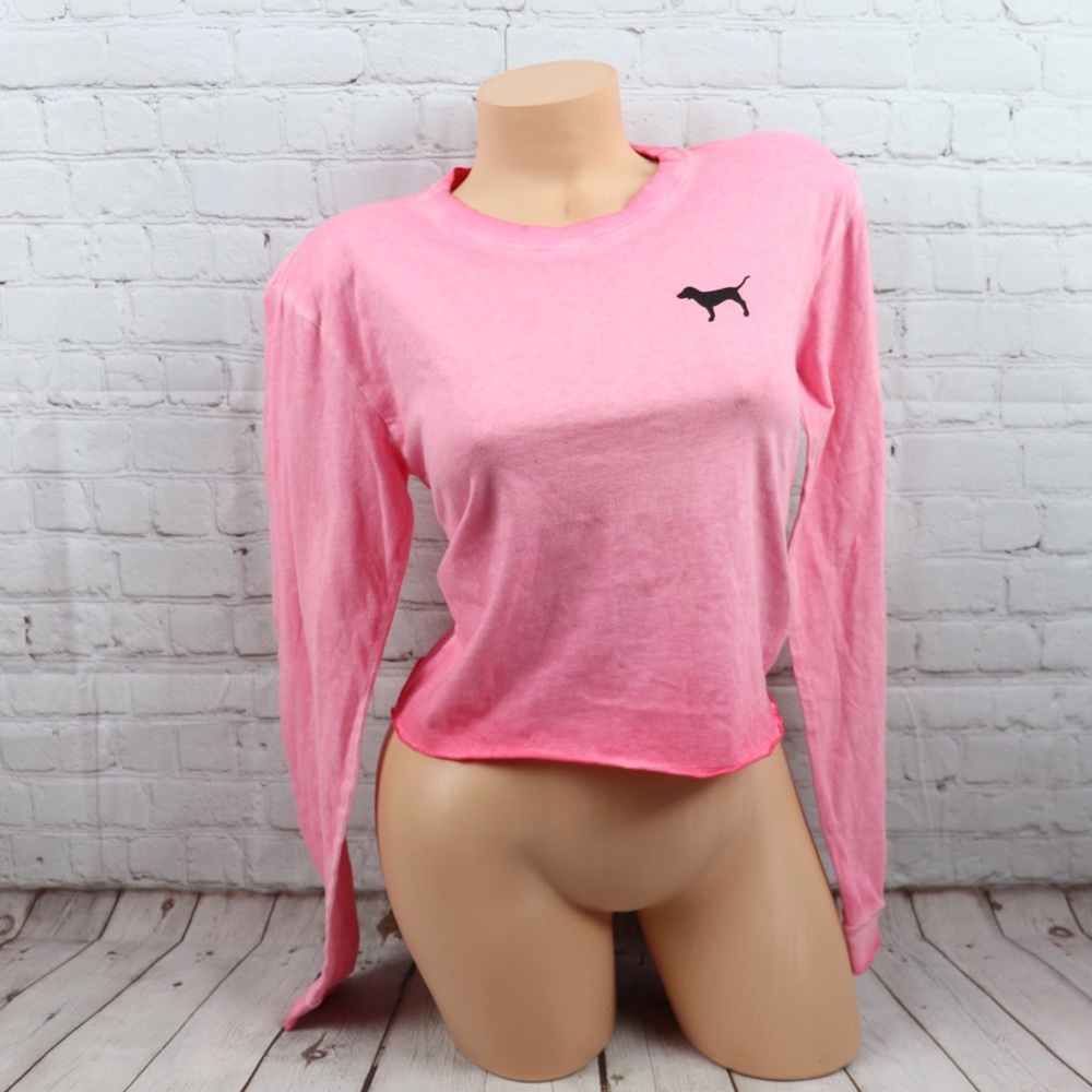VS PINK Logo Long Sleeve Crop tee shirt Top ombré - Picture 6 of 8